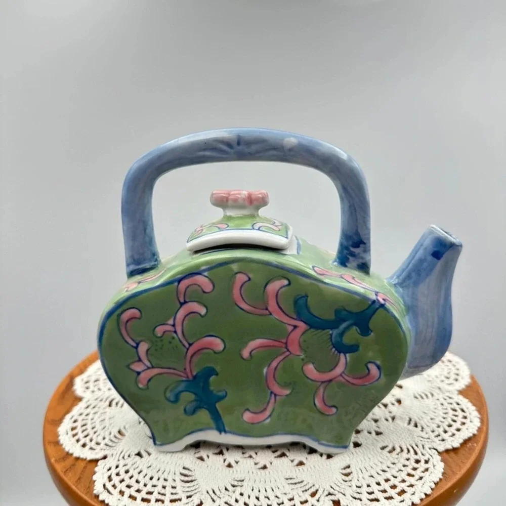 Ben Rickert‎ Hand Painted Pink Blue Green Porcelain Teapot